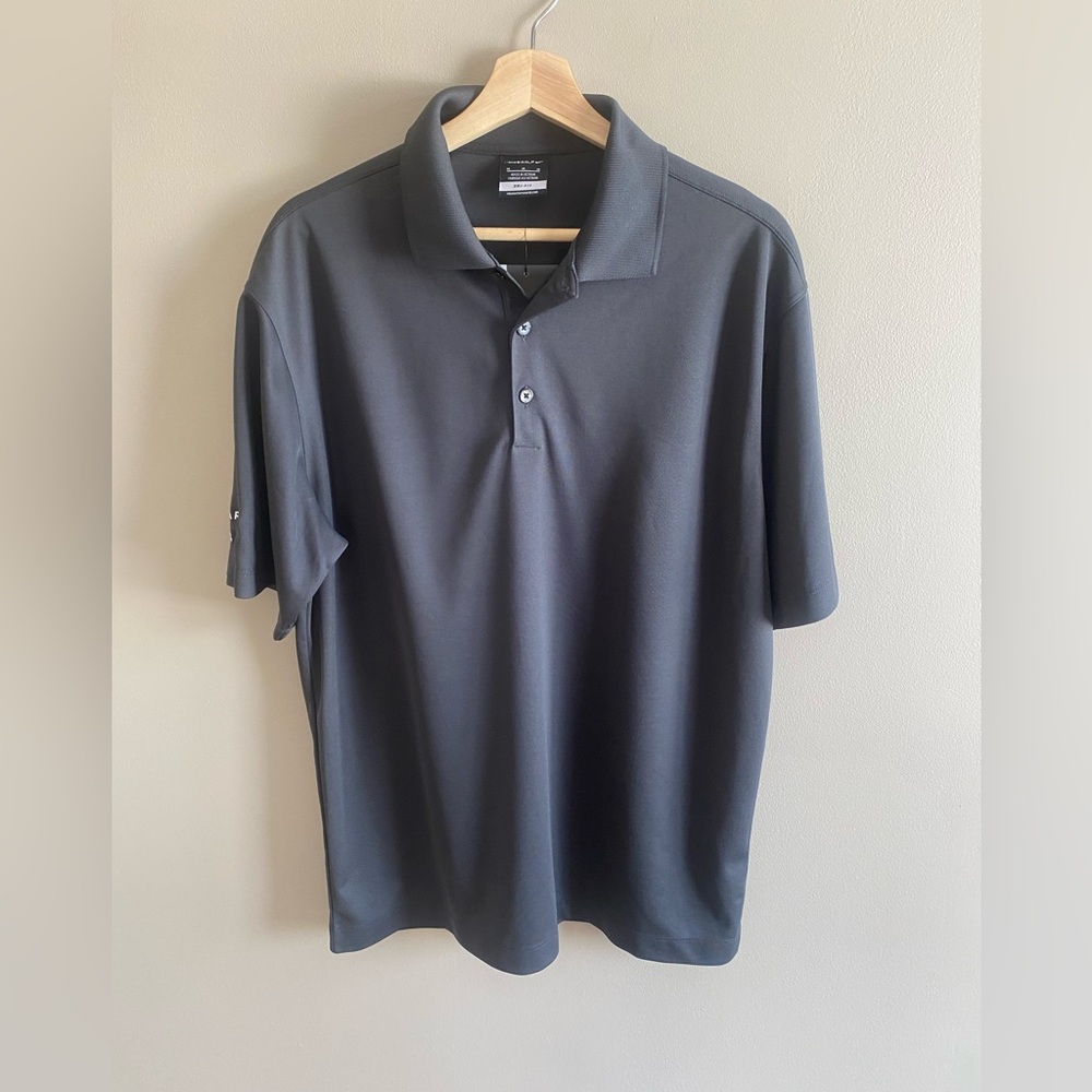 Nike Dri Fit Tennis Shirt Men Medium Black Polo Athletic Golf Performance 363807